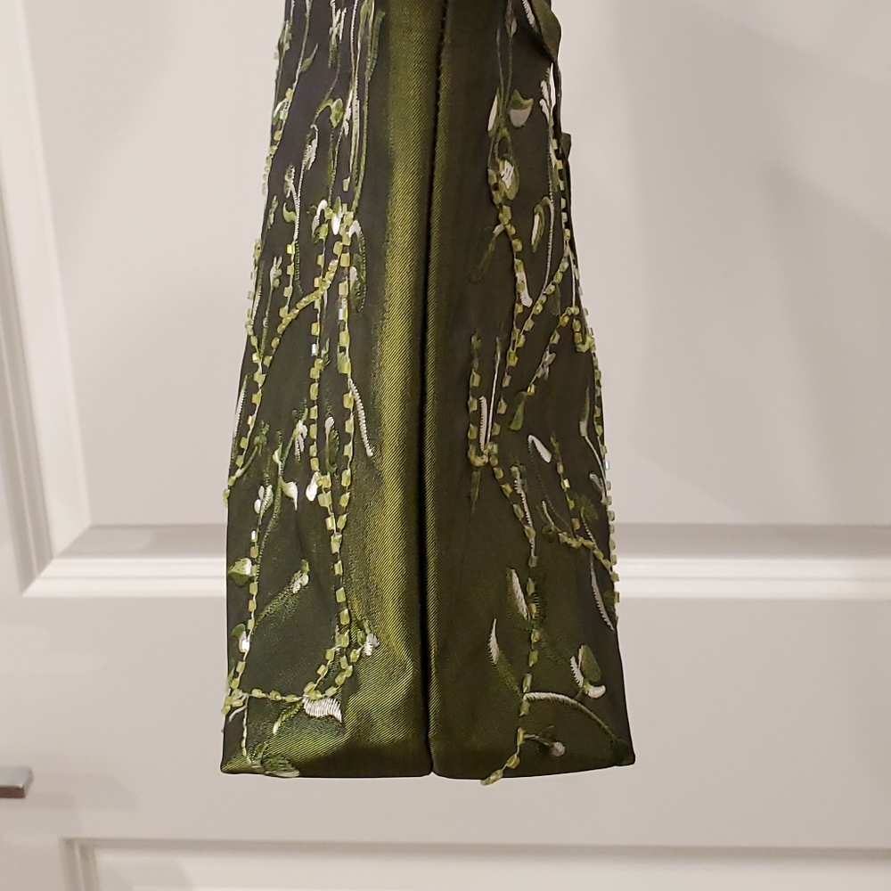 Green Silk Style Purse/Tote with Embroidery - Picture 3 of 4